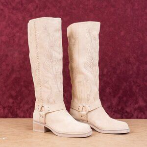 Lucky Brand Women Kujon Beige Suede Harness Riding Moto Tall Boots 5.5US EUR36